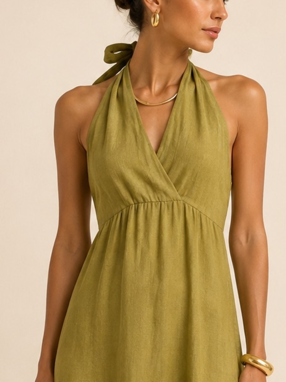 Massimo Dutti Olive Green Ombre Halter Maxi Dress - Picture 2 of 16